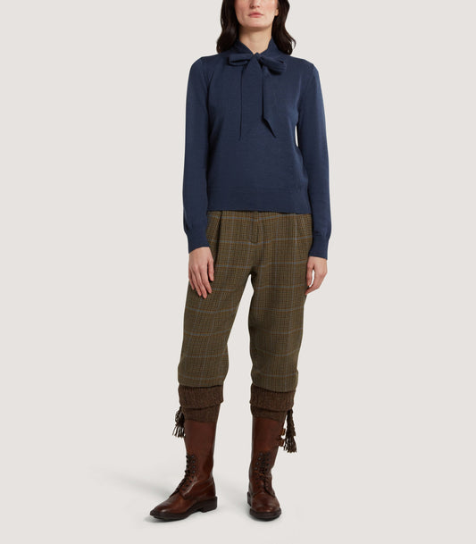 Women's Newland Tie Neck Sweater in Denim Blue