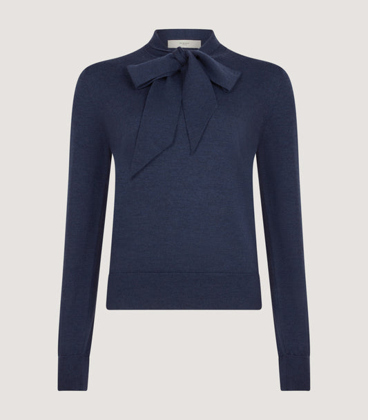 Women's Newland Tie Neck Sweater in Denim Blue