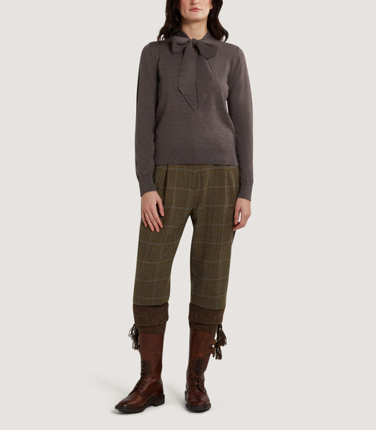 Women's Newland Tie Neck Sweater in Taupe Brown