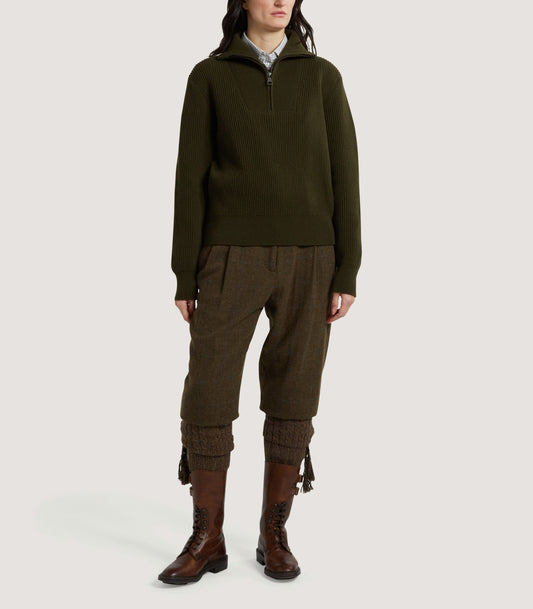 Women's Mill Funnel Neck Wool Sweater in Military