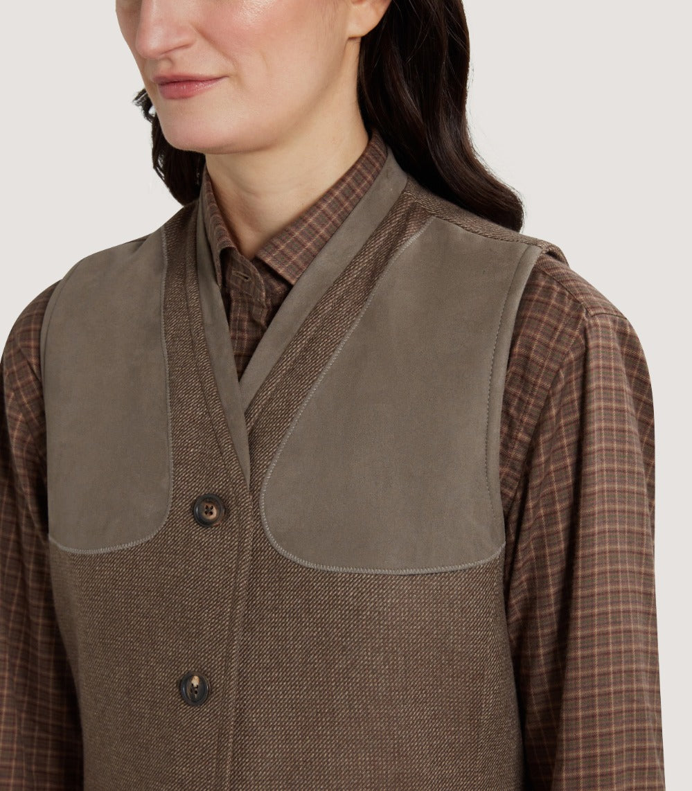 Women's Cashmere Tweed Shooting Vest in Percy