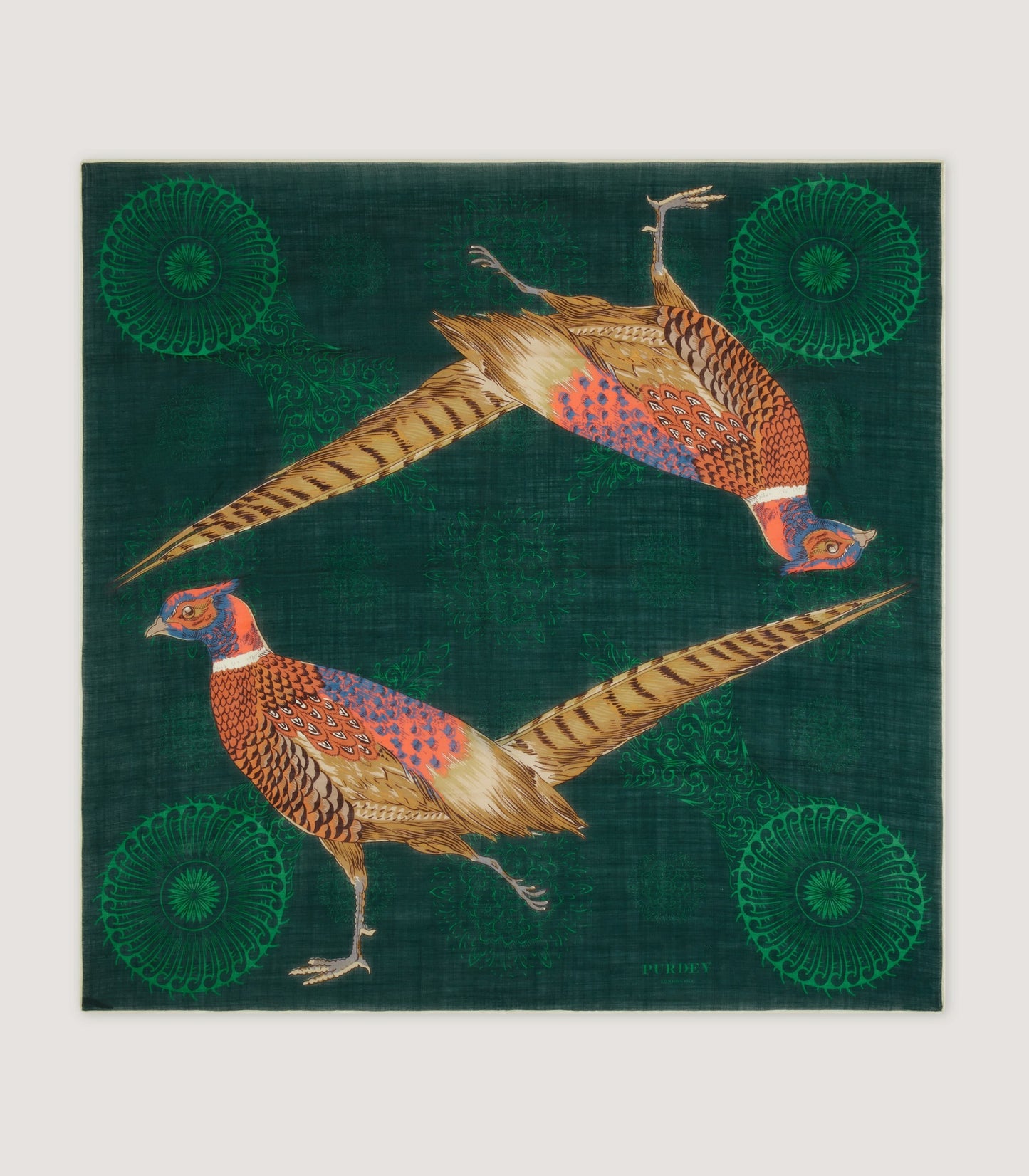 Pheasant Scroll Scarf in Madder Green