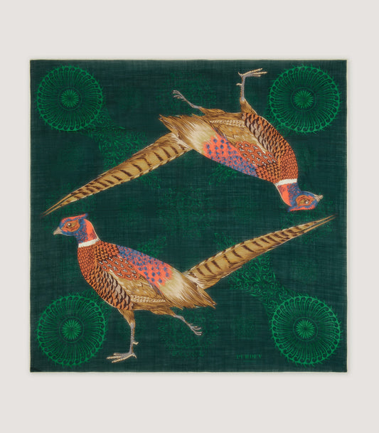 Pheasant Scroll Scarf in Madder Green