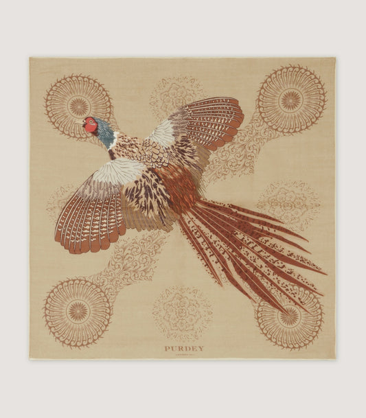 Flying Pheasant Scroll Pocket Square