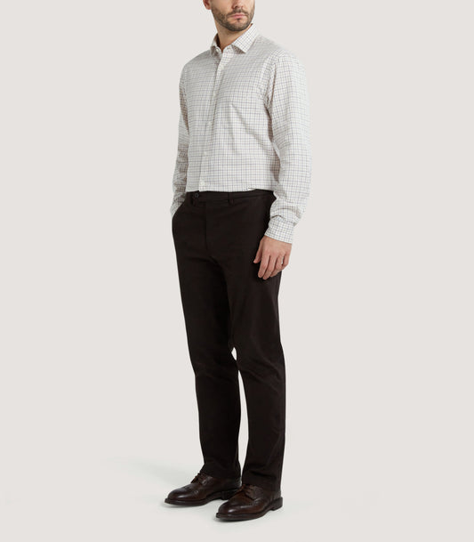 Men's Cotton Flat Front Trousers in Walnut
