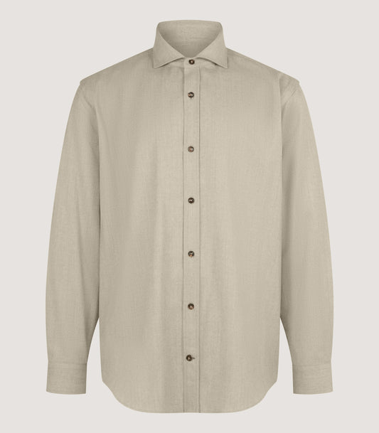 Men's Wool Cut Away Collar Shirt in Stone