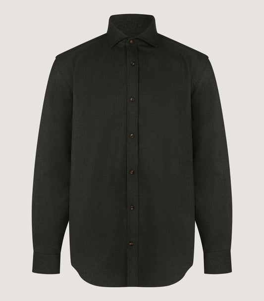 Men's Wool Cut Away Collar Shirt in Bottle Green
