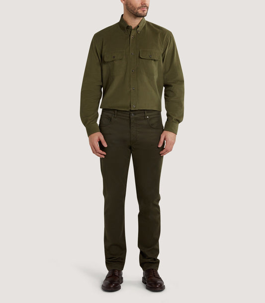 Men's Cotton Double Pocket Shirt in Moss