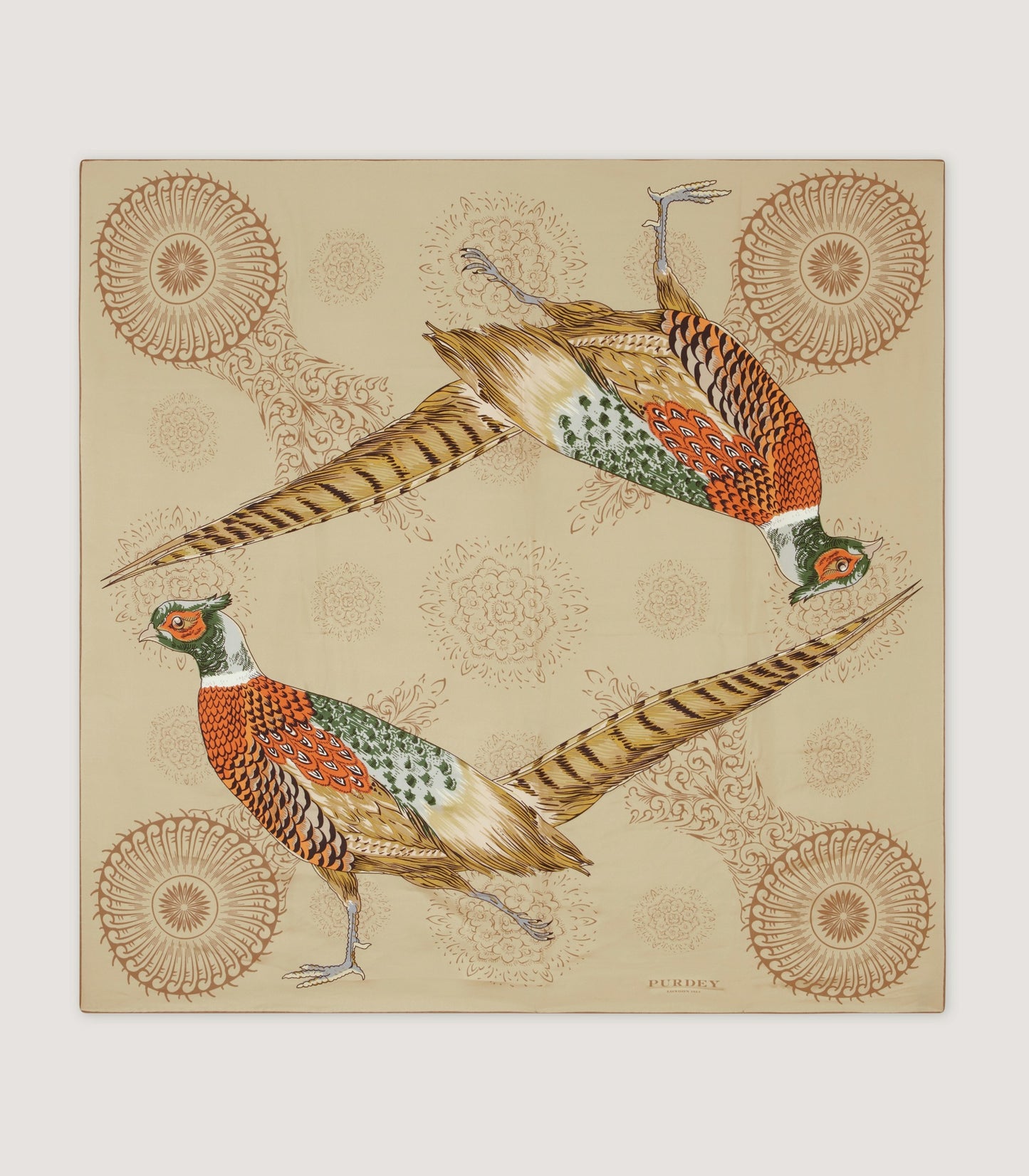 Pheasant Scroll Scarf in Taupe