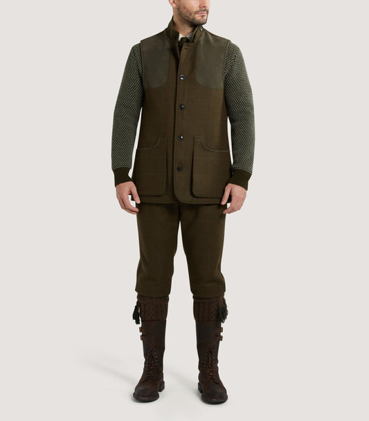 Men's High Collar Tweed Shooting Vest in Zetland