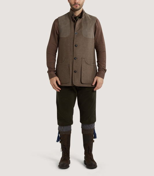 Men's High Collar Cashmere Tweed Shooting Vest in Percy