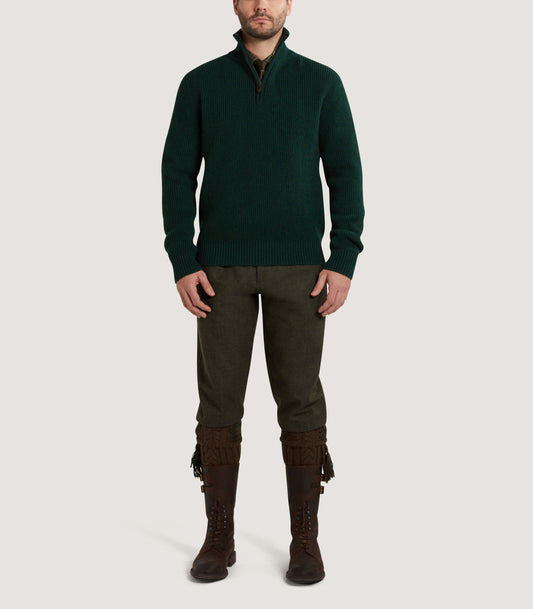 Men's Clifford Wool Cashmere Ribbed Quarter Zip Sweater in Emerald
