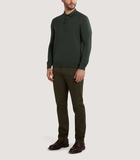 Men's Lightweight Travel Merino Long Sleeve Polo in Loden