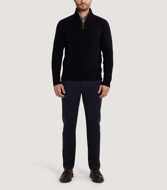 Men's Cashmere Quarter Zip Sweater in Midnight