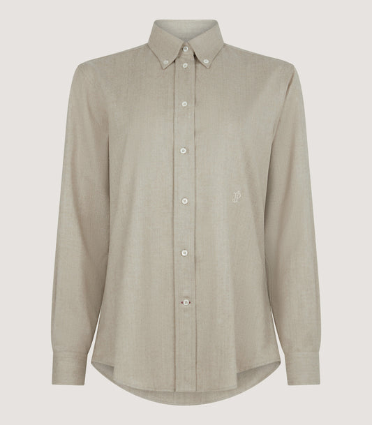 Women's Wool Cashmere Button Down Shirt in Stone