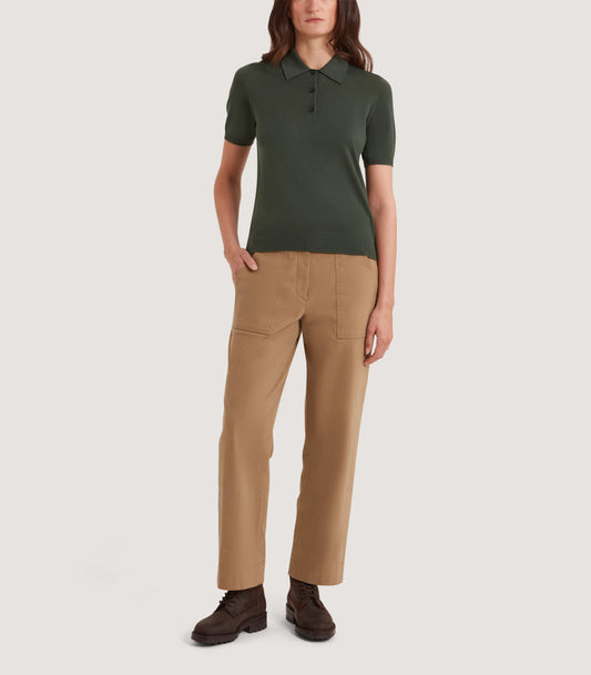 Women's Talla Knitted Short Sleeve Polo Shirt in Loden