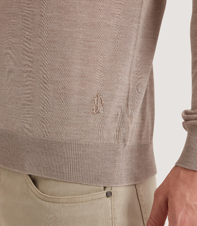 Men's Lightweight Travel Merino Long Sleeve Polo in Taupe