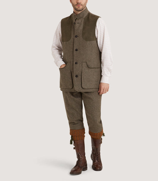 Men's Lightweight Tweed High Collar Vest in Acorn