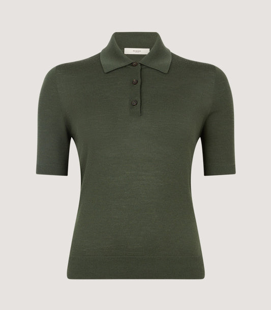 Women's Talla Knitted Short Sleeve Polo Shirt in Loden