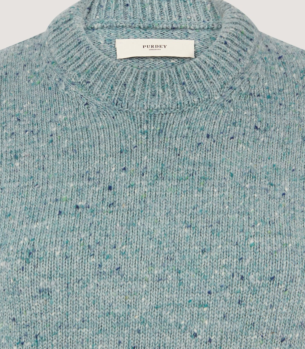 Women's Dorton Donegal Cashmere Sweater with Scarf in Duck Egg Blue
