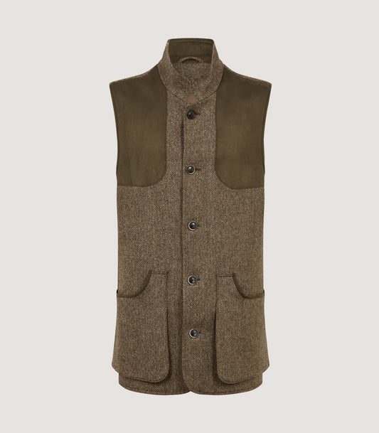 Men's Lightweight Tweed High Collar Vest in Acorn