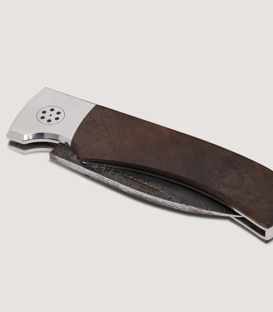 Damascus Folding Knife In Walnut