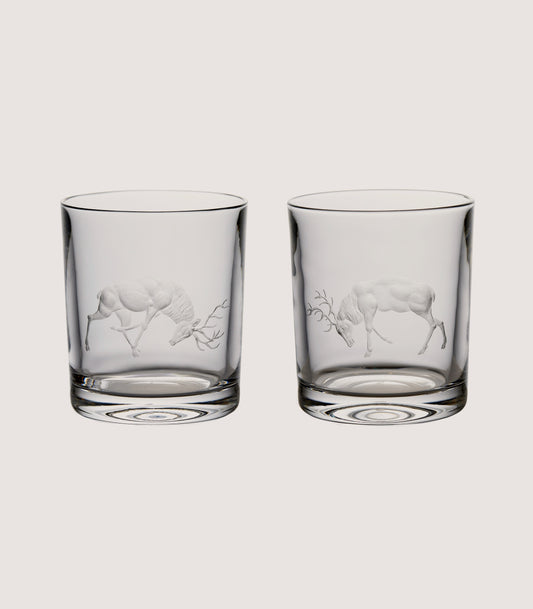 Fighting Stags Pair Of Crystal Tumblers