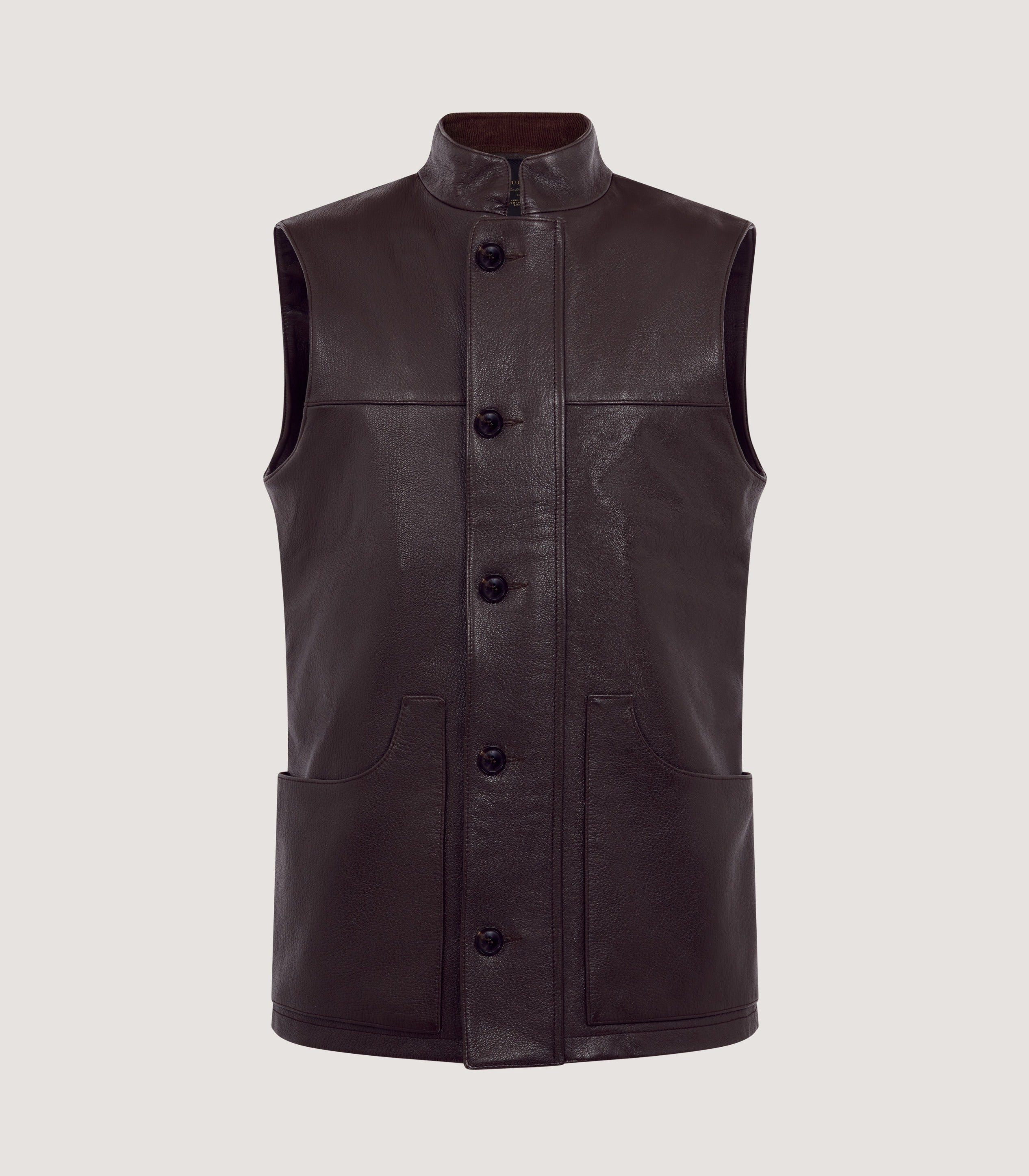 Purdey Outerwear Men's High Collar Leather Sporting Vest In Brown