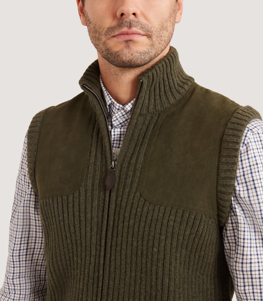 Full Zip Commando Gilet in Loden