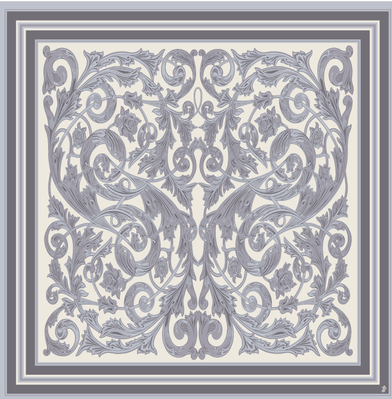Rose and Scroll Silk Square Scarf in Steel