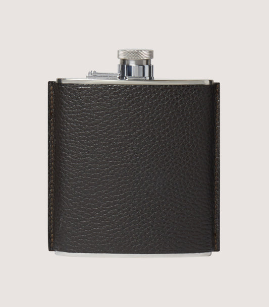 Grain Leather Hip Flask In Dark Brown