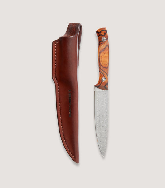 The Damascus Red - Chequered Desert Iron Wood Knife