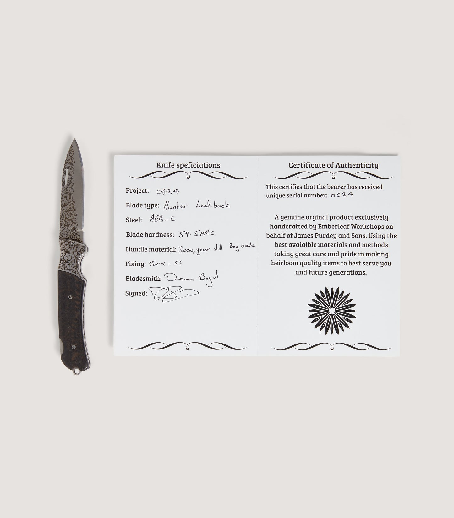 Bog Oak Hunter Folding Knife In Steel