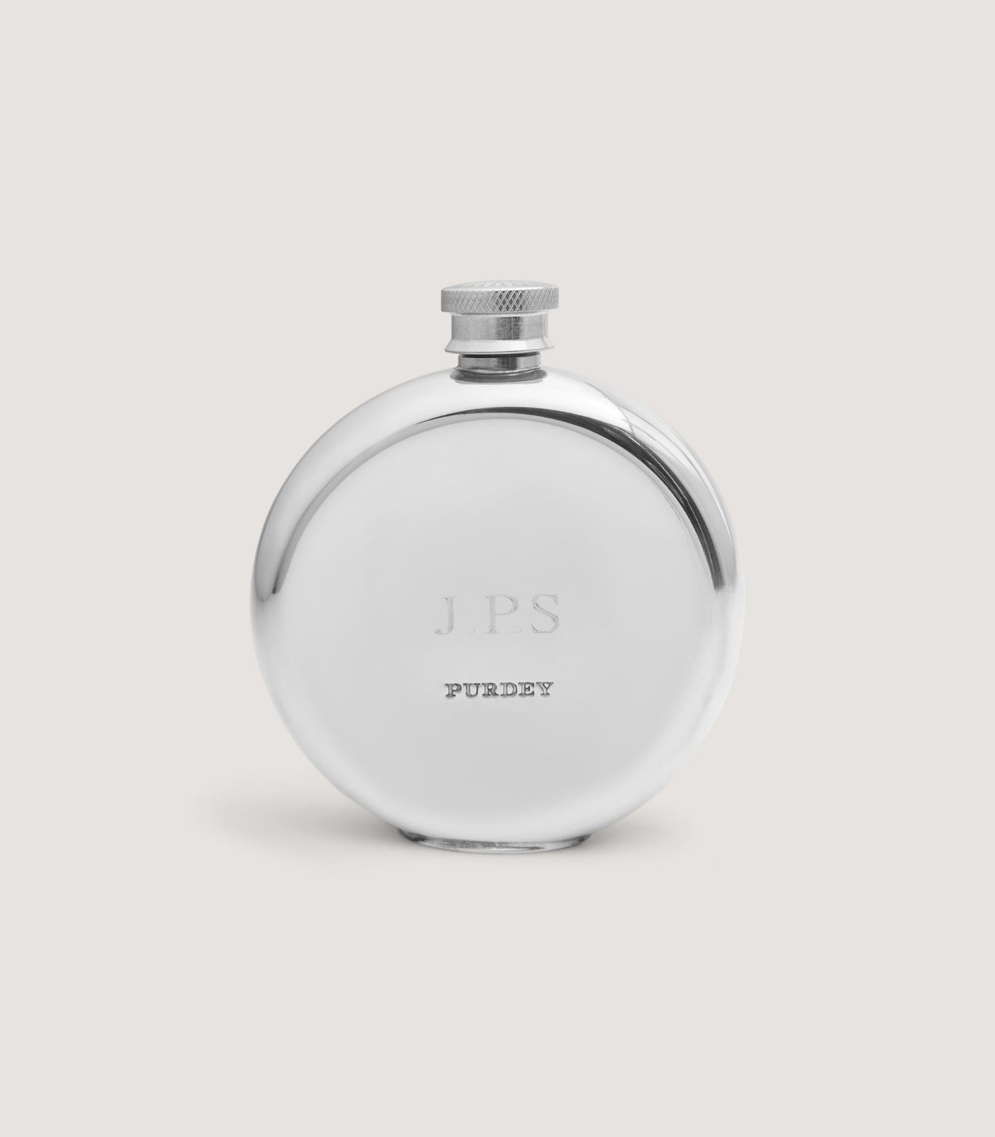 Rose and Scroll Engraved Round Pewter Flask