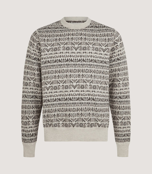 Men's Vigo Wool Fairisle Bird Sweater in Pebble