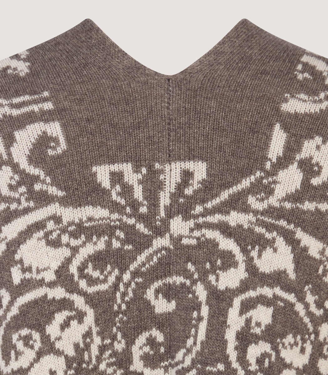 Women's Rose and Scroll Knitted Cape in Hazelnut