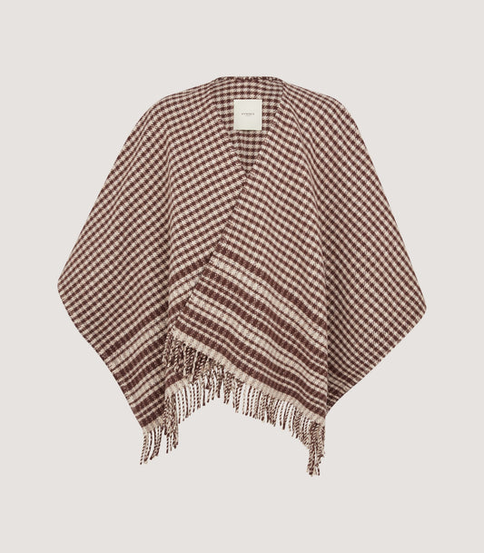 Women's Shepherds Check Poncho in Chocolate