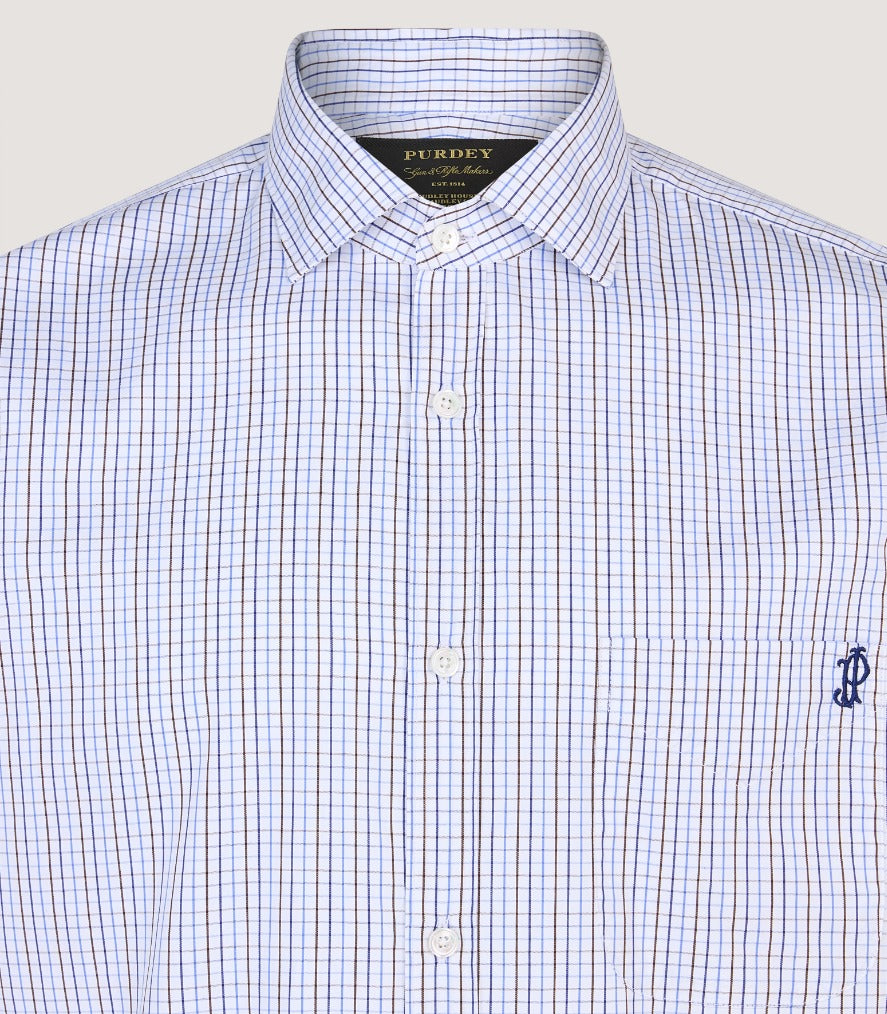 Men's Shooting Small Tattersall Shirt in Cornflower Blue