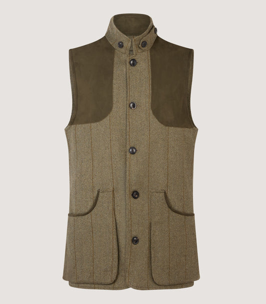 Men's Tweed High Collar Shooting Vest in Cairn Tweed