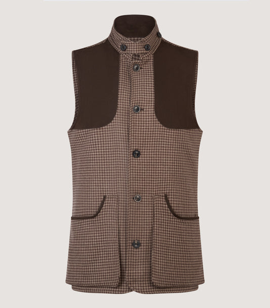 Men's Cashmere Tweed High Collar Shooting Vest in Torridon Check