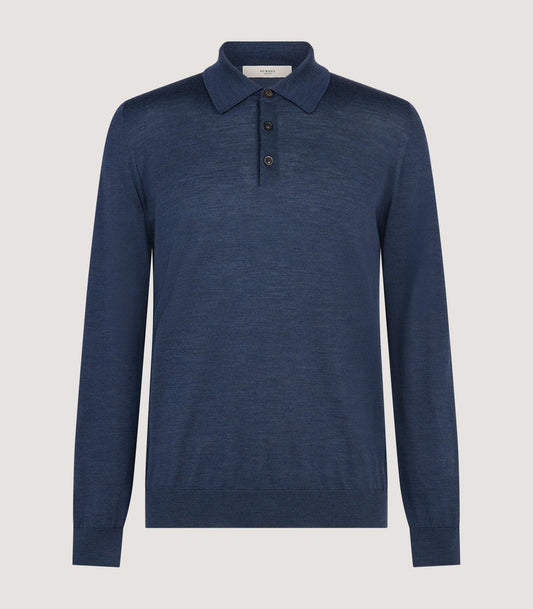 Men's Lightweight Travel Merino Long Sleeve Polo in Denim Blue