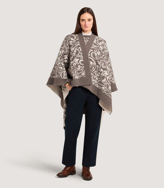 Women's Rose and Scroll Knitted Cape in Hazelnut