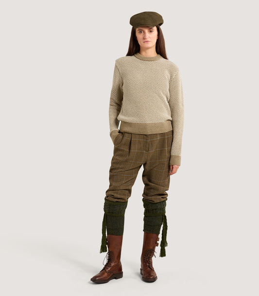 Women's Everly Bicolour Round Neck Sweater in Camel