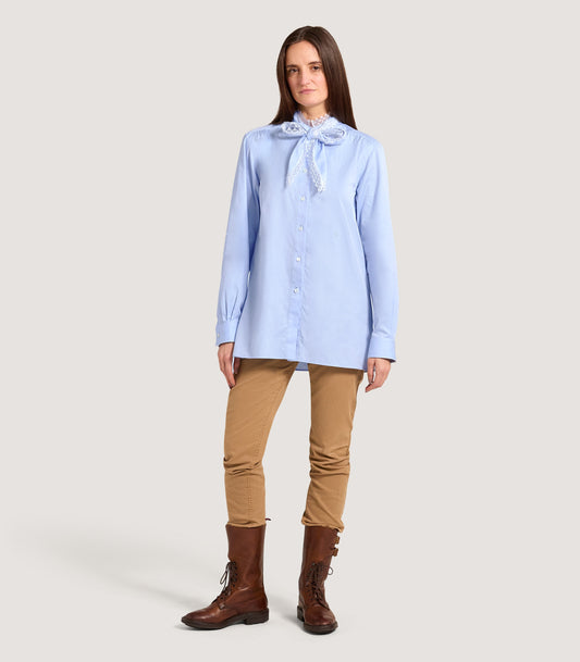 Women's Lace Stand Collar Shirt in Sky Blue