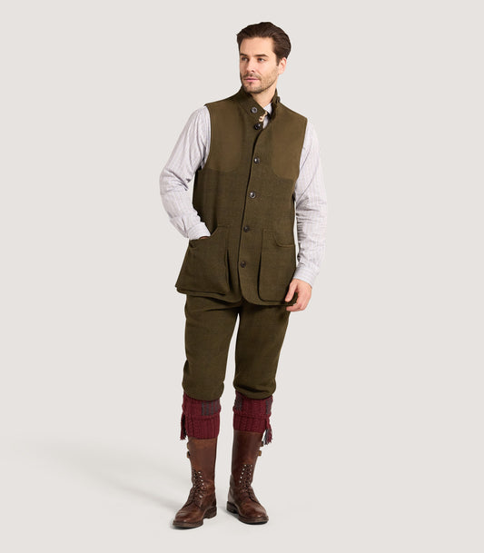 Men's High Collar Tweed Shooting Vest in Frederick Box Check