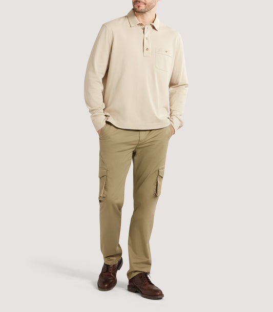 Men's Long Sleeve Polo in Stone