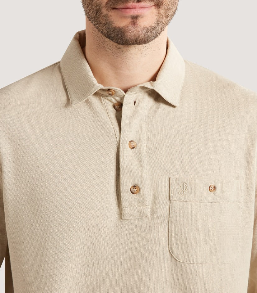 Men's Long Sleeve Polo in Stone