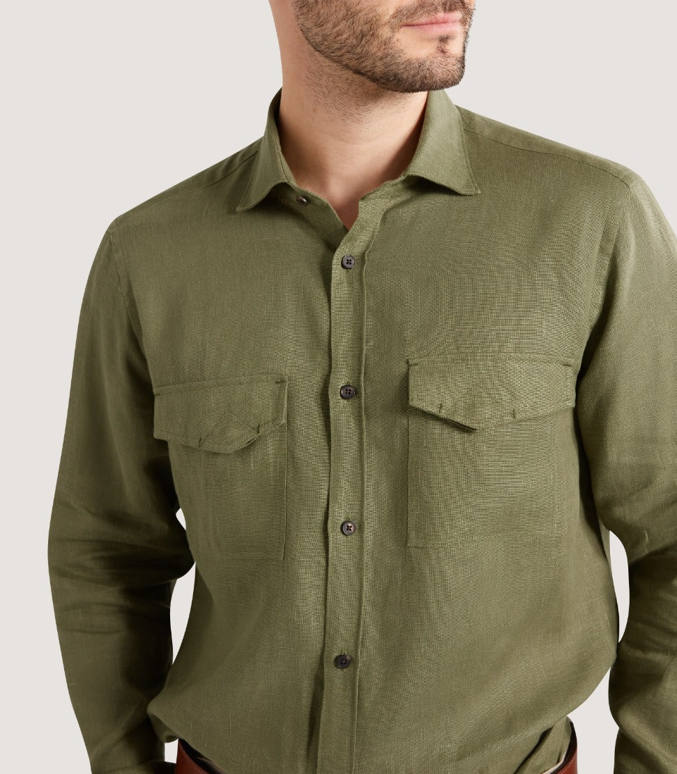Men's Utility Pocket Shirt in Khaki Green