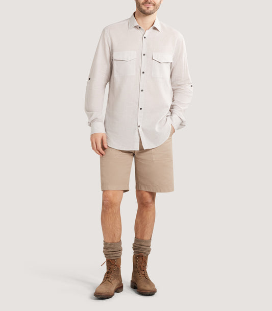 Men's Small Tattersall Check Utility Shirt in Taupe