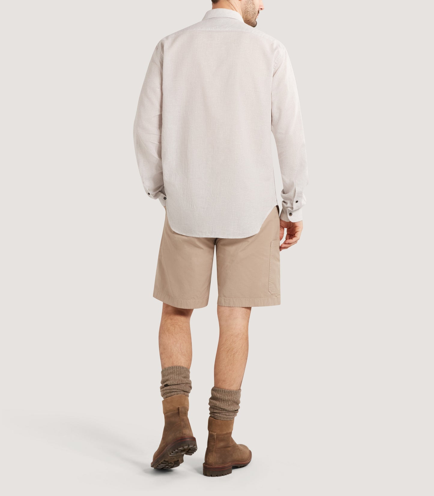 Men's Small Tattersall Check Utility Shirt in Taupe